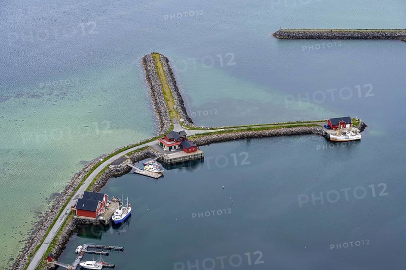 View of Ramberg harbour, harbour pier, Lofoten, Norway, Europe