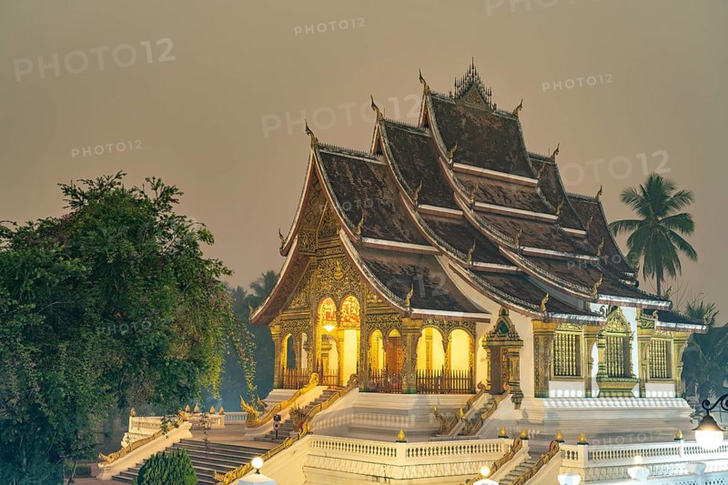 The Buddhist temple Haw Pha Bang of the Royal Palace Luang Prabang at dusk, Laos, Asia