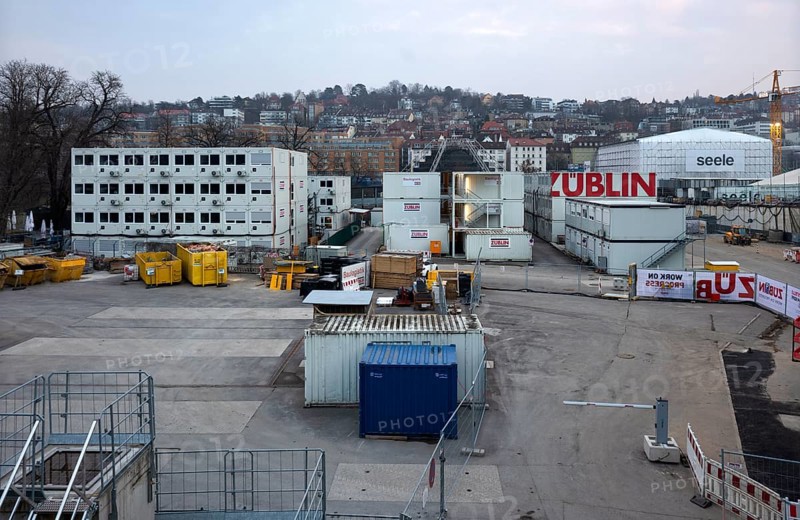 Container, Züblin, soul, construction site, construction material, underground railway project Stuttgart 21, main station, Stuttgart, Baden-Württemberg, Germany, Europe