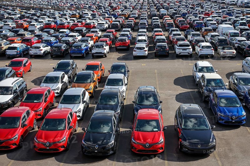 Duisburg, North Rhine-Westphalia, Germany, new cars, transhipment centre, car terminal in Duisburg port, Europe