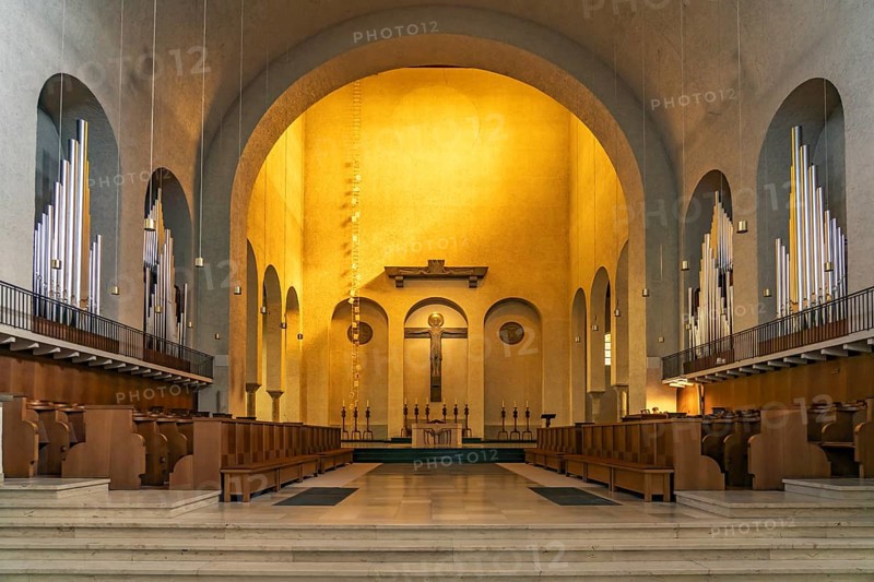Interior of the monastery church of Münsterschwarzach Abbey in Schwarzach am Main, Bavaria, Germany, Europe