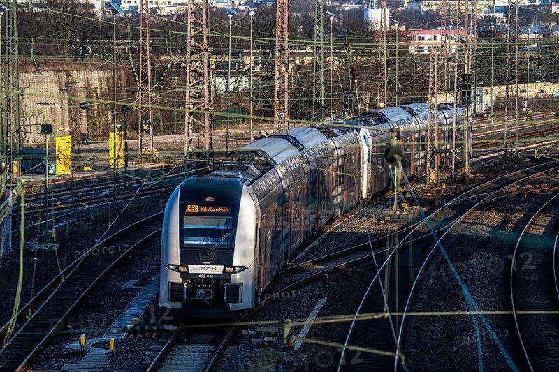 Regional express train, Rhein-Ruhr-Express, RRX, on the tracks west of the main railway station of Essen, North Rhine-Westphalia, Germany, Europe