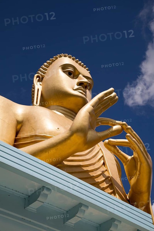 Giant Golden Buddha statue at Dambulla cave temple complex, Sri Lanka, Asia