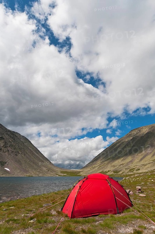 Bivouac at a mountain lake in Norway, Norway, Europe