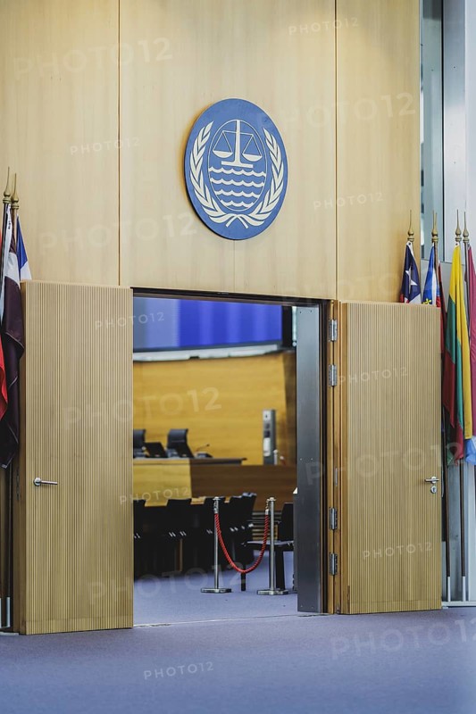 Courtroom at the International Tribunal for the Law of the Sea, photographed in Hamburg, 26 July 2024. /