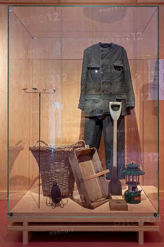Fisherman's equipment on display in the NAVIGO Visserijmuseum, fishery museum at Oostduinkerke, Koksijde, West Flanders, Belgium, Europe