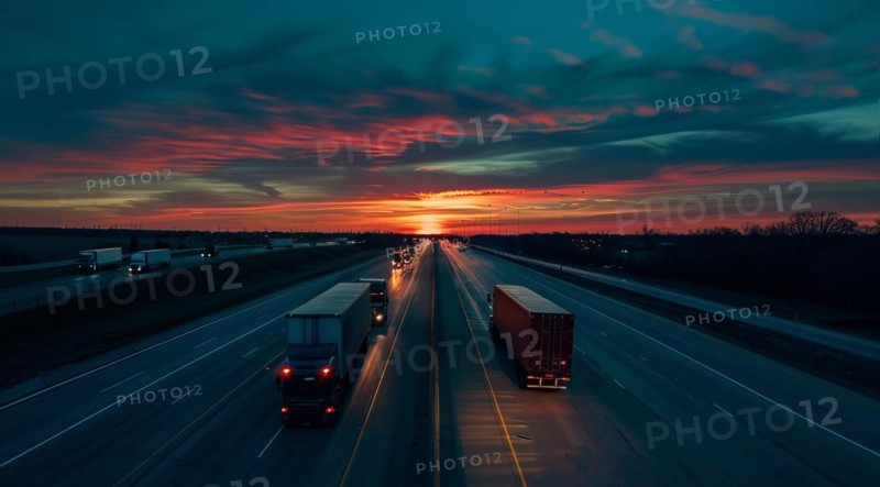 Long haul container truck carrying commercial cargo delivery between cities on a freeway, AI generated