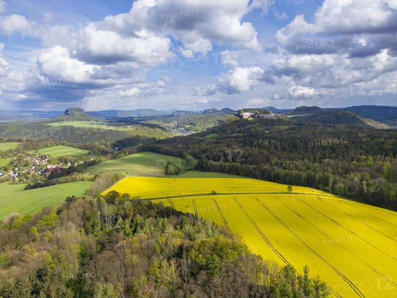 The Lilienstein and the Königstein Fortress in Saxon Switzerland. ., Königstein, Saxony, Germany, Europe