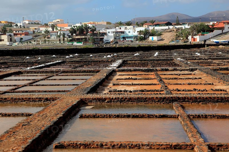 Evaporation of sea water in salt pans, Museo de la Sal, Salt museum, Las Salinas del Carmen, Fuerteventura, Canary Islands, Spain, Europe