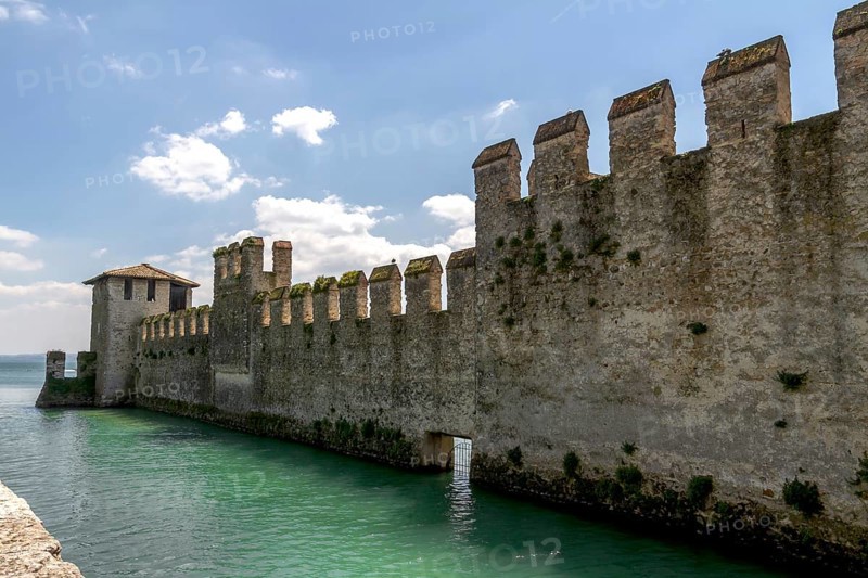 Medieval harbour wall, Scaligerian fort Sirmione, Lombardy, Province of Brescia, Italy, Europe