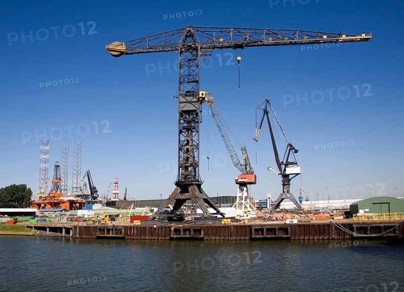 Cranes on quayside Verolme shipyard Port of Rotterdam, Netherlands