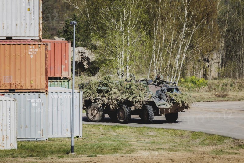 Fuchs armoured transport vehicle, photographed as part of a Bundeswehr exercise with armed forces from Norway and the Czech Republic during the 'Wettiner Schwert' exercise as part of Quadriga 2024 in the training town of Schnöggersburg, 8 April 2024