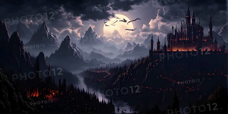 Pixel art illustration of a sprawling fantasy kingdom with majestic castle perched atop a hill, AI generated
