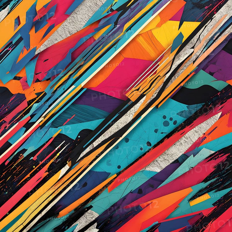 Pop art styled music album illustration featuring abstract crayon patterns and erratic lines in random shapes, AI generated