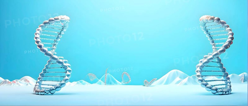 DNA double helix structure against gradient background, AI generated