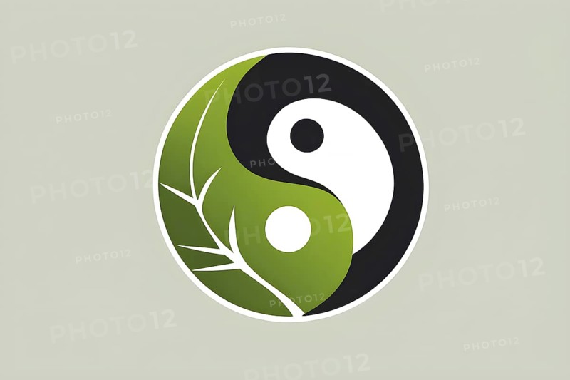 Minimalist rendering of an abstract yin yang symbol portraying work life balance with split segments, AI generated