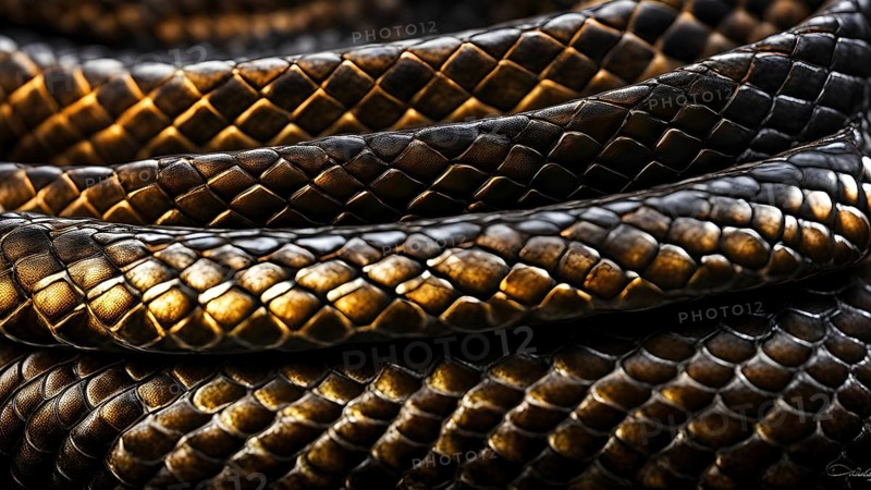 Close up on the wrinkled skin of an anaconda with intricate patterns, AI generated