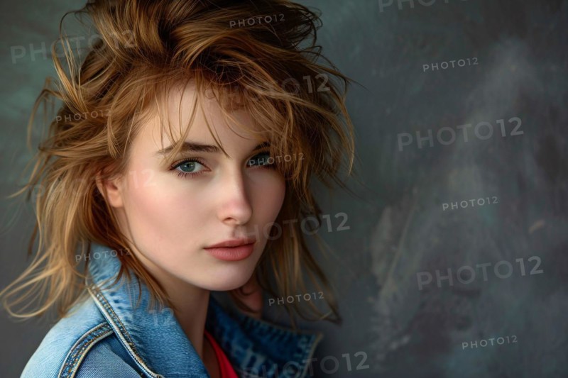 Young pretty woman with 1980s hairstyle and makeup. KI generiert, generiert, AI generated