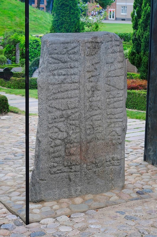 Carved Runestone, 10th century, World Heritage Site, Jelling Stones, Jelling, Jutland, Denmark, Scandinavia, Europe