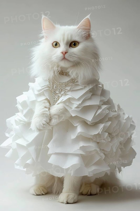 Imaginary white cat in fantasy white paper style, AI Generated