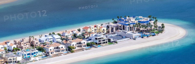 Luxury villas for sale on The Palm Jumeirah panoramic man-made island with beach in Dubai, United Arab Emirates, Asia