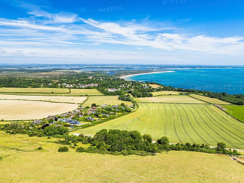 Ballard Cliff over Studland from a drone, Jurassic Coast, Dorset Coast, Poole, England, United Kingdom, Europe