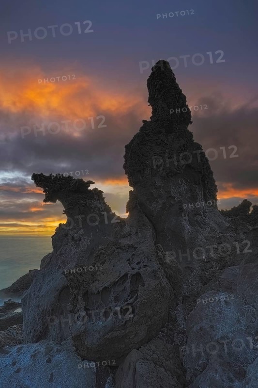 Bizarre lava structures in the Charco del Diabolo during sunset in the south of Tenerife
