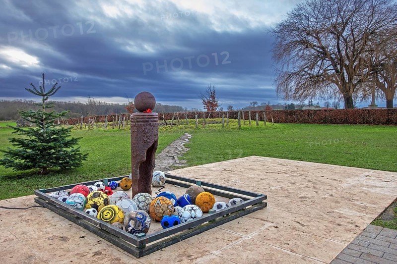 Ploegsteert World War One UEFA Christmas Truce Monument to WWI English, German troops football match played in No Man's Land at Hainaut, Belgium, Europe