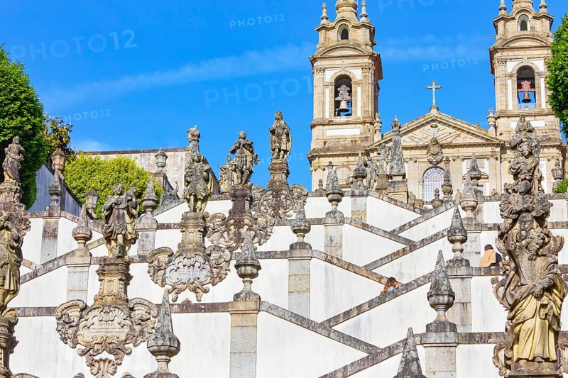 Monumental baroque stairway leading Bom Jesus do Monte church, Braga, Minho Province, Portugal, Europe
