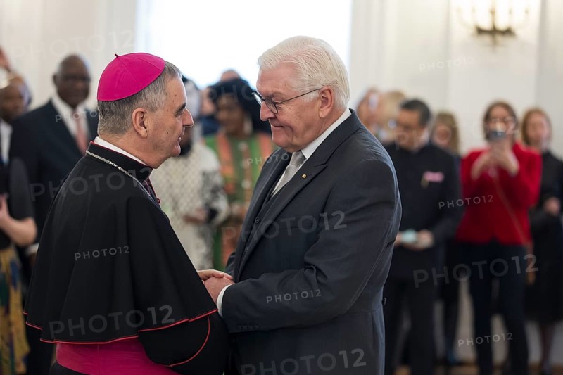 Nikola Eterovic (Archbishop of the Holy See) and Frank-Walter Steinmeier (President of the Federal Republic of Germany) at the Federal President's New Year's Reception at Bellevue Palace, Berlin 14 January 2025