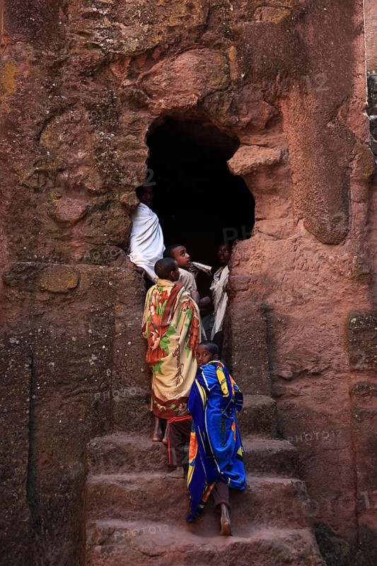 Rock churches of Lalibela, pilgrims at the entrance to the symbolic tomb of Adam, Ethiopia, Africa