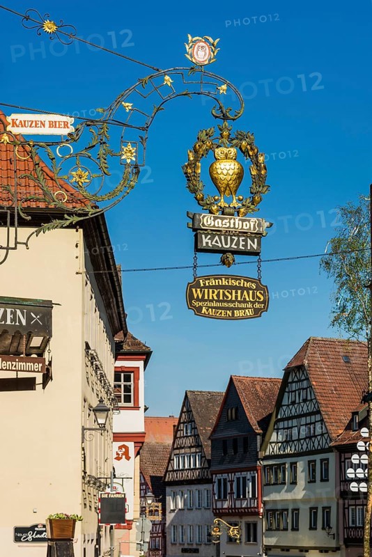 Inn, medieval town, with half-timbered houses, Ochsenfurt, Mainfranken, Lower Franconia, Franconia, Bavaria, Germany, Europe