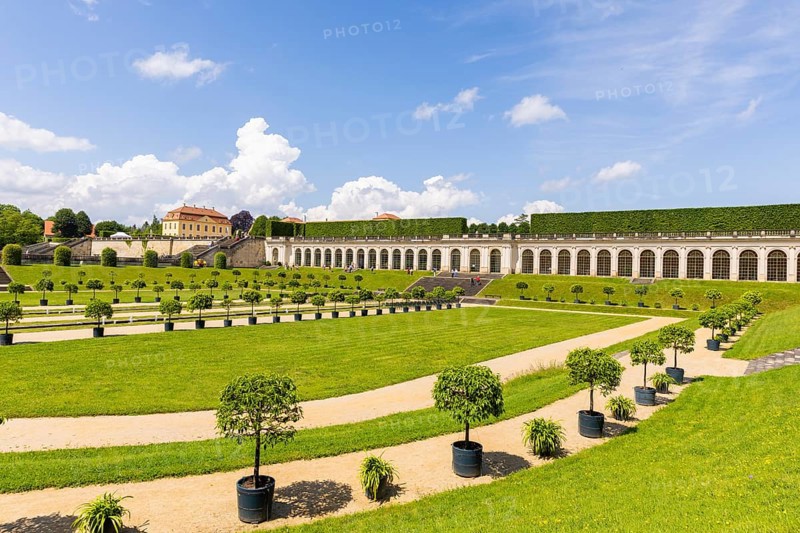 The Grosssedlitz Baroque Garden with the Friedrich Palace is located on a hill on the left bank of the Elbe to the south-east of Dresden in Grosssedlitz, which belongs to the town of Heidenau in the Free State of Saxony, Grosssedlitz Baroque Garden, Heidenau, Saxony, Germany, Europe