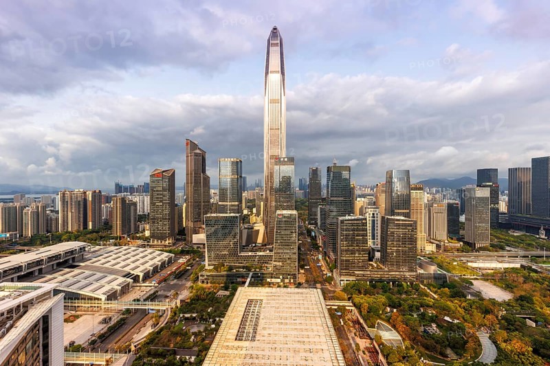 Skyline with skyscrapers city centre Futian district in Shenzhen, China, Asia