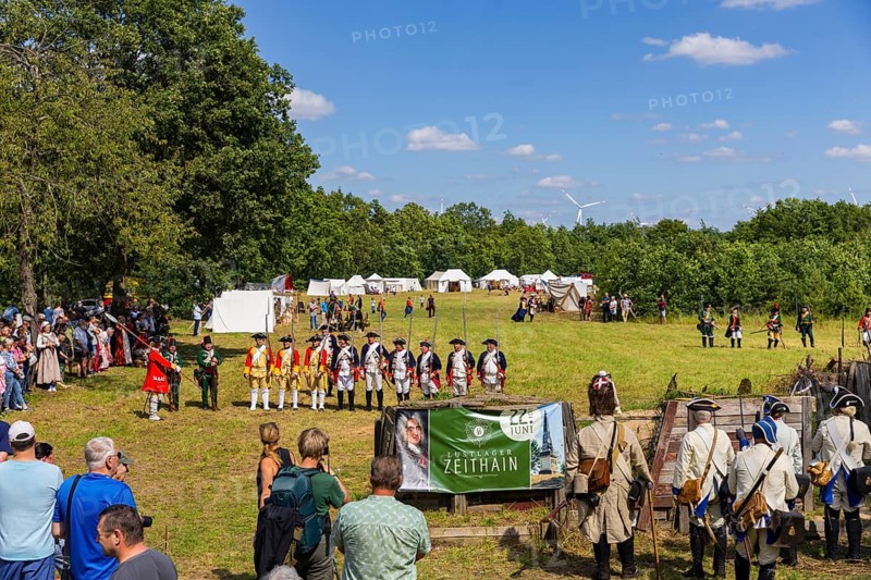 The Great Encampment near Mühlberg, also known as the Lustlager von Zeithain, was a grandiose troop display by Augustus the Strong, combined with a display of royal splendour, which took place from 31 May to 28 June 1730 not far from the towns of Riesa and Großenhain between the villages of Zeithain, Glaubitz and Streumen. Since 2022, a re-enactment has been taking place on the historic site, which is dedicated to recreating the camp of 1730, Zeithainer Lustlager, Zeithain, Saxony, Germany, Europe