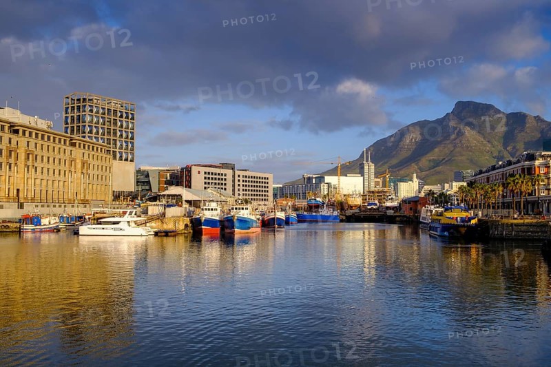 Evening light at the dockyard and harbour district, with MOCCA Museum, Victoria & Alfred Waterfront, Cape Town, Cape Town, Western Cape, South Africa, Africa