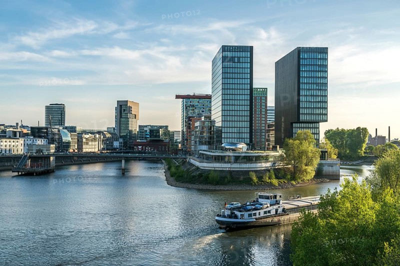 Office building, Hyatt Regency and Innside Hotel in the Media Harbour, state capital Düsseldorf, North Rhine-Westphalia, Germany, Europe