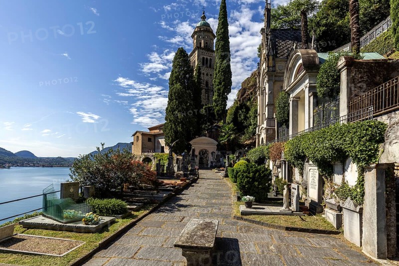 Cemetery, Monumental cemetery, Morcote, Lake Lugano, Lago di Lugano, Canton Ticino, Switzerland, Europe