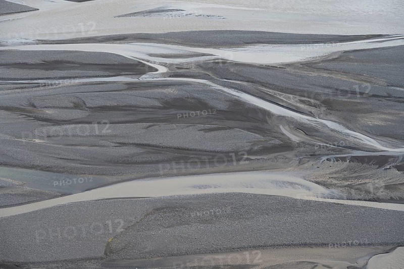 Detail, structure, river course in a gravel bed with black sand, meandering river, Dímonarhellir, Suðurland, Iceland, Europe