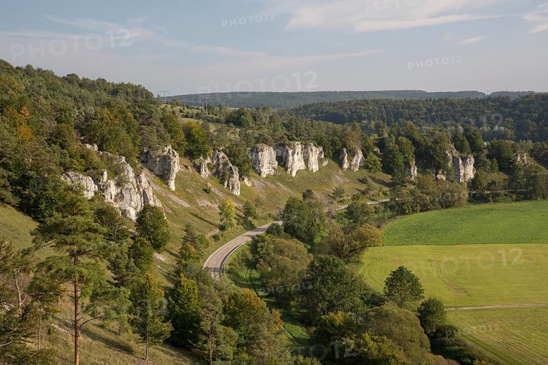 12 Apostels rock formation in the Altmühl valley nature park close to Solnhofen in Bavaria, Germany, Europe