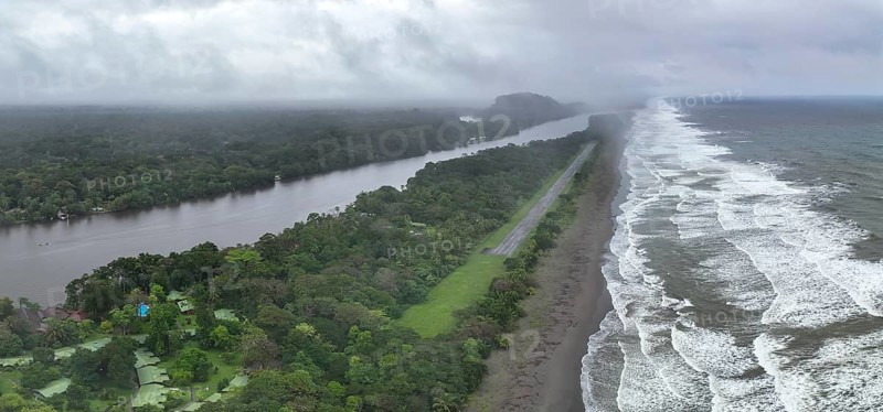 Aerial view, beach and sea, coast with rainforest, Tortuguero National Park, Costa Rica, Central America