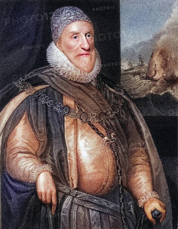 Charles Howard, 1st Earl of Nottingham, alias 2nd Baron Howard of Effingham, 1536-1624, English Lord High Admiral. From the book Lodge's British Portraits published in London 1823.l, Historic, digitally restored reproduction from a 19th century original, Record date not stated