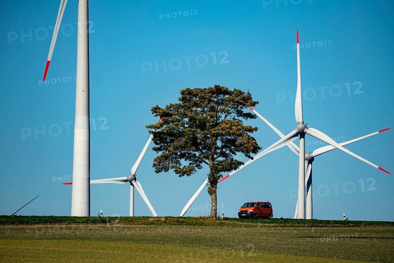 Wind farm near Lichtenau, wind turbines, country road, Driburger Straße, North Rhine-Westphalia, Germany, Europe