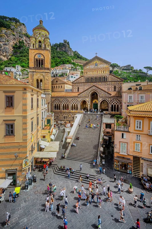 Cathedral square with cathedral in the historic centre, Amalfi, Amalfi Coast, Amalfitana, Campania, Italy, Europe