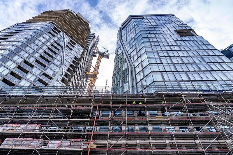 Construction site of the FOUR construction project, 4 high-rise towers at Roßmarkt in Frankfurt am Main, will be up to 228 metres high, with 59 storeys, for use as office buildings, flats, hotels and restaurants, Hesse, Germany, Europe
