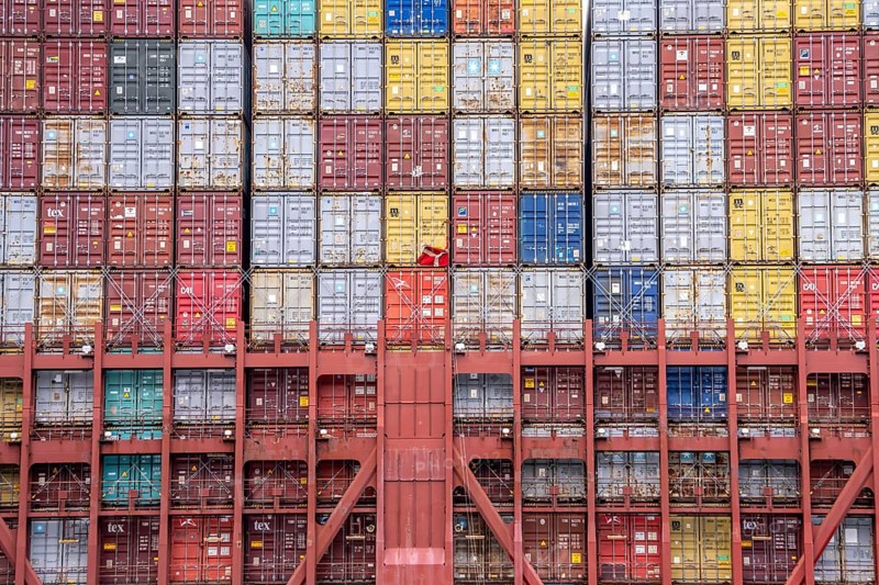Magleby Maersk container freighter at EUROGATE Container Terminal, Waltershofer Hafen, one of the largest container ships in the world, capacity of 18, 270 TEU, Triple E class, Hamburg, Germany, Europe