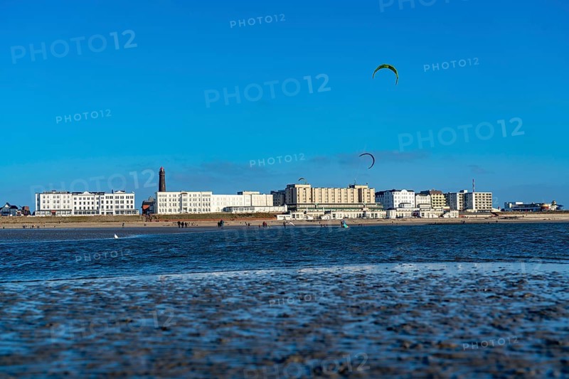 Skyline of Borkum, beach, island, East Frisia, winter, season, autumn, Lower Saxony, Germany, Europe