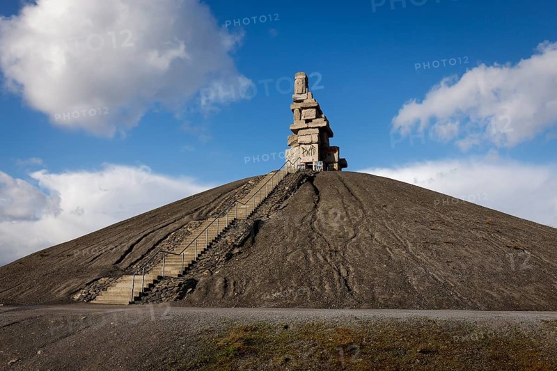 Gelsenkirchen, North Rhine-Westphalia, Germany - Rheinelbe spoil tip with artwork Himmelstreppe made from old concrete parts of the former Rheinelbe colliery, artist Herman Prigann