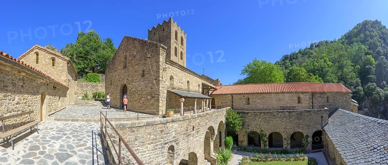 Church and tower of Saint Martin du Canigou Abbey, Casteil, Département Pyrénées-Oriental, France, Europe