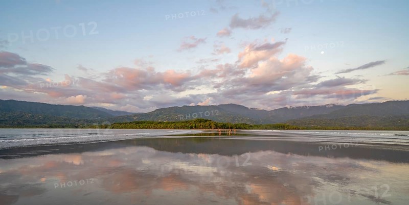 Evening mood, low tide on the beach, Marino Ballena National Park, Puntarenas Province, Osa, Costa Rica, Central America